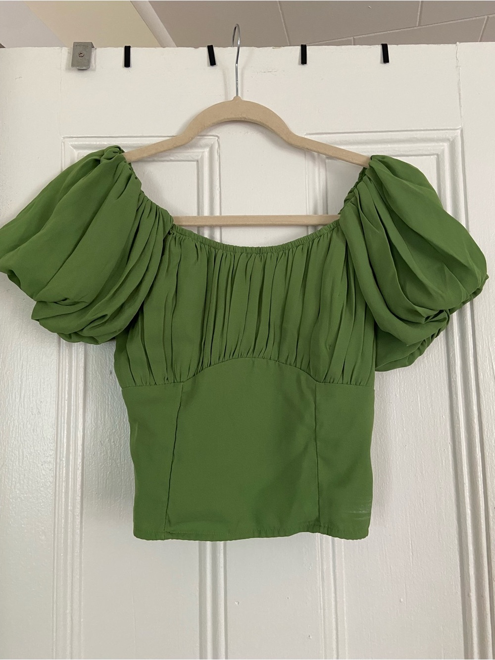 Abercrombie & Fitch Green Puff-Sleeve Square-Neck Top